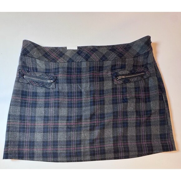 Gap Front Zip Pockets Lined Plaid Mini Skirt Size 14 - Picture 1 of 7